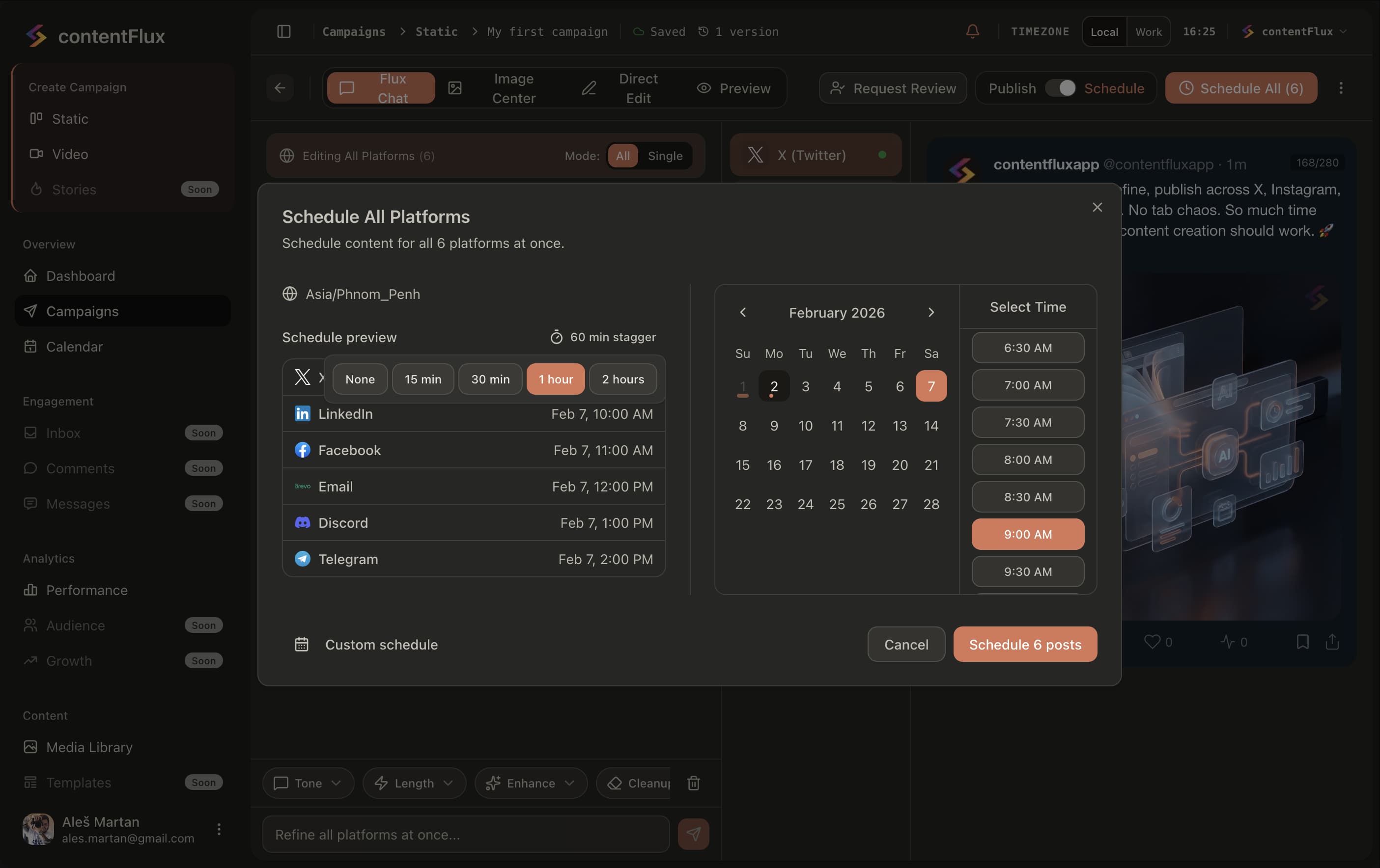 Schedule modal with stagger options